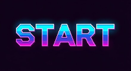 Retro pixelated 'START' text glows on dark background