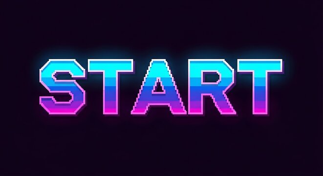 Retro pixelated 'START' text glows on dark background
