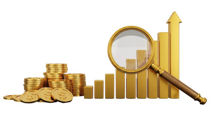 Golden finance growth isolated on transparent background