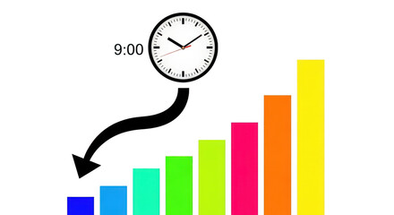 Growth chart with clock isolated on transparent background