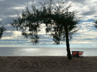 beach chair at sunset
