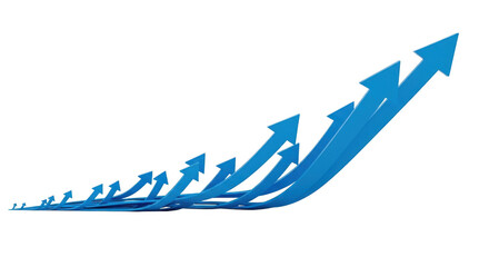 Blue arrows rising isolated on transparent background