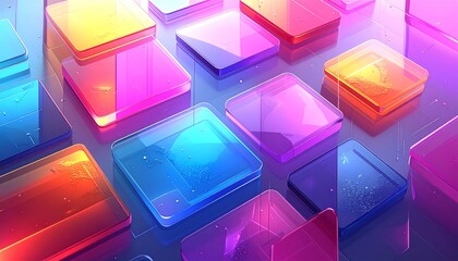 Vibrant Abstract Glowing Tiles with Liquid Textures