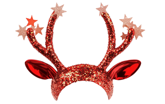 Festive holiday reindeer ears headband with sparkling stars Christmas costume cozy winter seasonal accessory isolated on white background