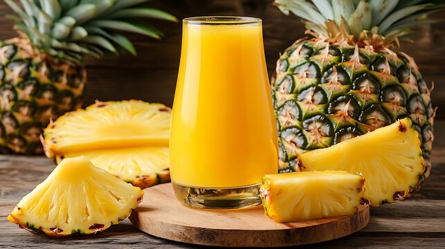 Sliced pineapple with a glass of pineapple juice