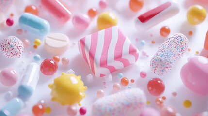 Many details, 4k, octane dye C4D, cute candy texture, icon, white background, studio lighting, lighting, flat minimum, quasi-object, axial symmetry, medicine box, model, super fine texture 3D icon --a