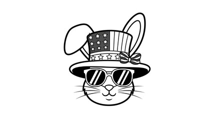 Fototapeta premium Rabbit head wearing sunglasses and a hat with the american flag isolated on white background