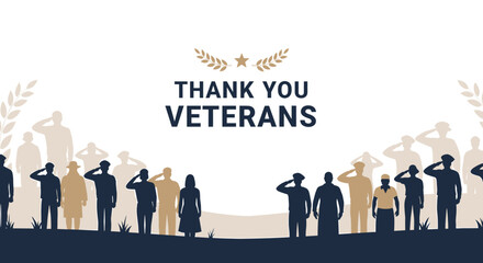 Silhouettes of veterans saluting with text "Thank You Veterans"  