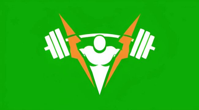 Strong Man Lifting Barbell Overhead Press Green Screen Vector Animation
