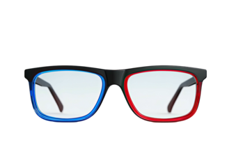 Glasses black frame, blue left, red right