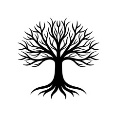 Silhouette of a deciduous tree art on transparent background