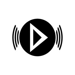 Play button with sound wave vector art on transparent background silhouette