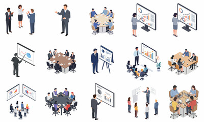 Isometric Detailed Business Meeting and Presentation People Group Illustration