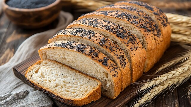 Sliced wheat bread with poppy seeds