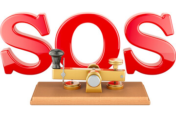 Telegraph, morse code telegraphy device. SOS message, transparent background © MHT Visuals