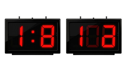 Two digital displays show "18" and "108" illuminated in red digits against a stark black background