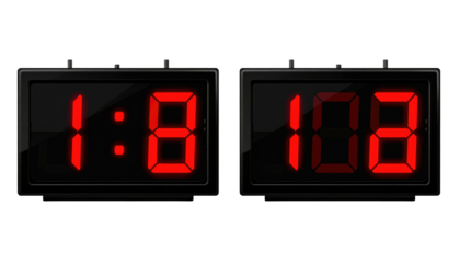 Two digital displays show "18" and "108" illuminated in red digits against a stark black background