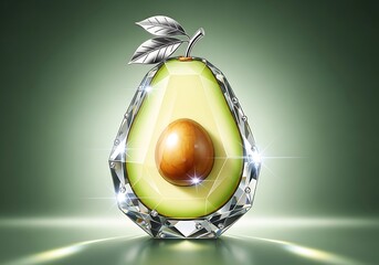 Half avocado encased in crystal with sparkling light effects