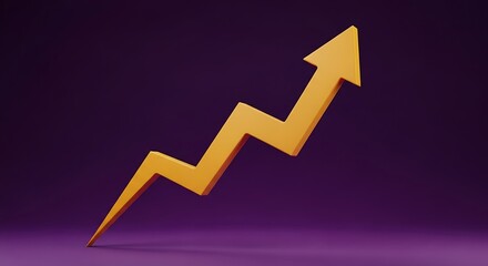 A jagged yellow arrow zigzags upwards against a deep purple background, representing dynamic growth