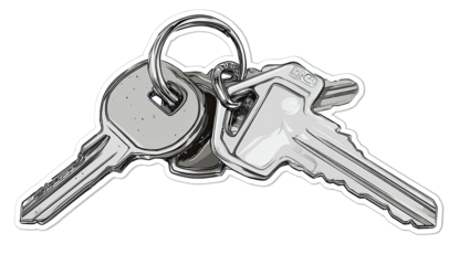 Two keys on a ring, grayscale, simple design