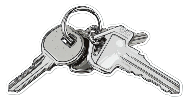 Two keys on a ring, grayscale, simple design