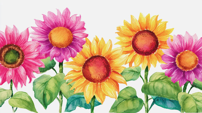 Elegant wedding invitation card white background . Minimal hand painted watercolor Sunflowers texture template background. Design for wedding, vip cover, poster, rsvp modern card.Valentine's Day