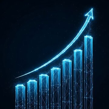 Digital blue graph with glowing upward trending line on dark background
