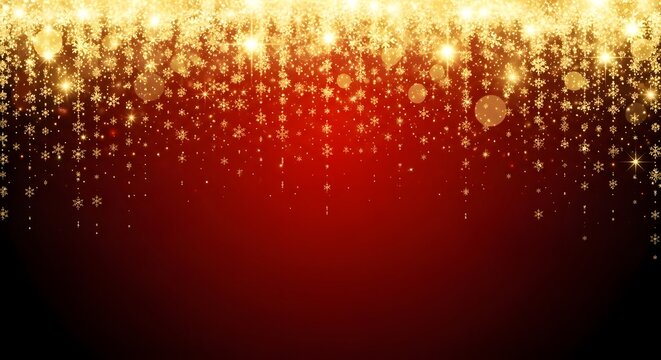 Elegant red background with golden glitter and sparkling snowflakes - Powered by Adobe
