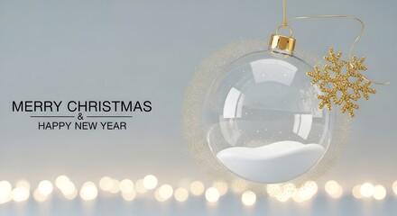 Merry christmas and happy new year with clear christmas ornament