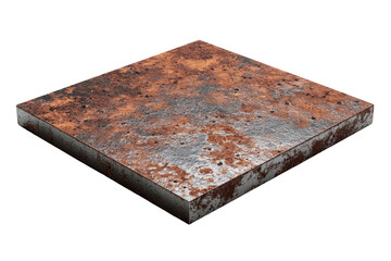 Rusty metal square piece, worn texture, isolated