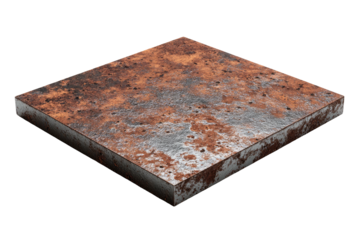 Rusty metal square piece, worn texture, isolated