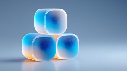 A stack of three illuminated blocks with a soft, diffused light﻿