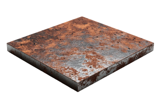 Rusty metal square piece, worn texture, isolated