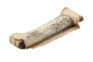 Aged, rolled parchment map with mountain details shown