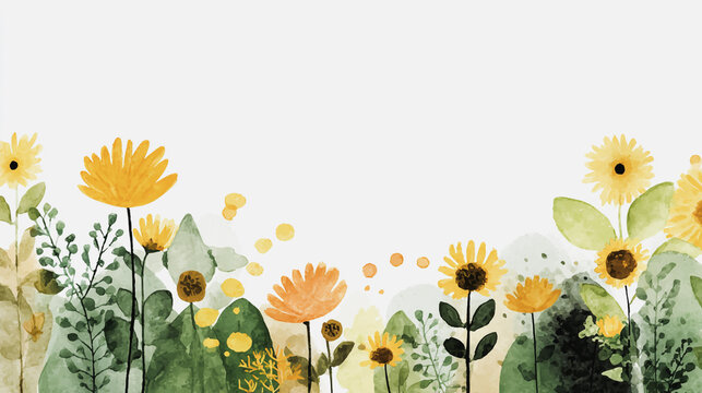 Elegant wedding invitation card white background . Minimal hand painted watercolor Sunflowers texture template background. Design for wedding, vip cover, poster, rsvp modern card.Valentine's Day