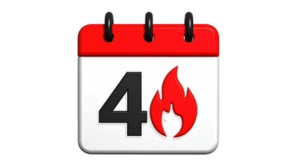 3D calendar icon with red header displays the number 4 and a flame illustration on a white sheet