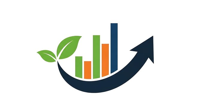 Colorful chart with upward curving arrow and green leaves, indicating positive financial performance and business growth
