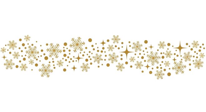 Golden snowflakes and dots isolated on white background