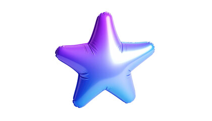 Glossy, purple-blue gradient star balloon against a stark black backdrop, seemingly floating in air