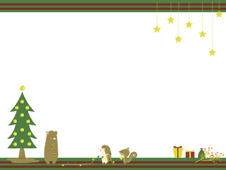 クリスマスの準備をする動物たちのフレーム