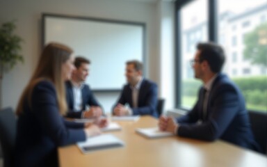 Fototapeta premium Business team in meeting room, blur background. High quality