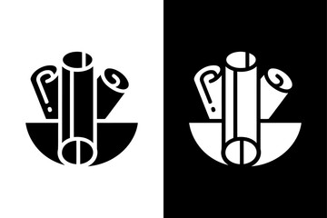 Cinnamon Stick Silhouette Vector Icon. Black and White Spice Illustration Design