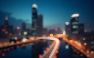 Business development with blurred city abstract lights background. High quality