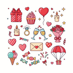 Hand drawn set of colorful cocktails for summer holidays and beach parties. Popular drinks in various glass types. Vector illustration of summer cocktails.