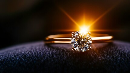 Stunning Gold Ring with Single Round Diamond and Sparkling Light Reflection