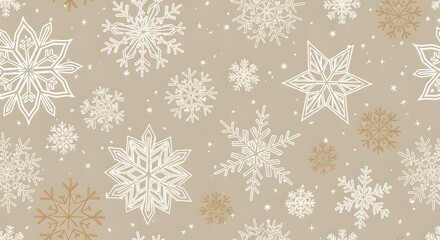 Seamless snowflake pattern on beige background isolated on white background