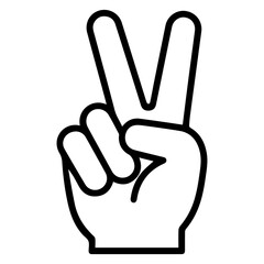Obraz premium Peace Sign Hand Gesture Flat Black Silhouette Rounded Line Minimal Sticker Design PNG