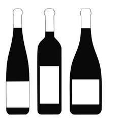 Set wine bottles sillhouette image on white background,black wine bottles stock vector,set bottles wine sillhouette design,set bottle wine black image 