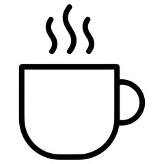 Coffee Cup Flat Vector Silhouette with Steam Minimal Outline Style Sticker Design PNG