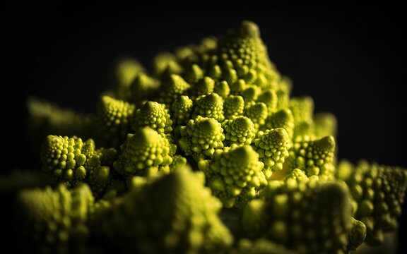 Vibrant green Romanesco vegetable with intricate fractal patterns, close-up detail - Powered by Adobe